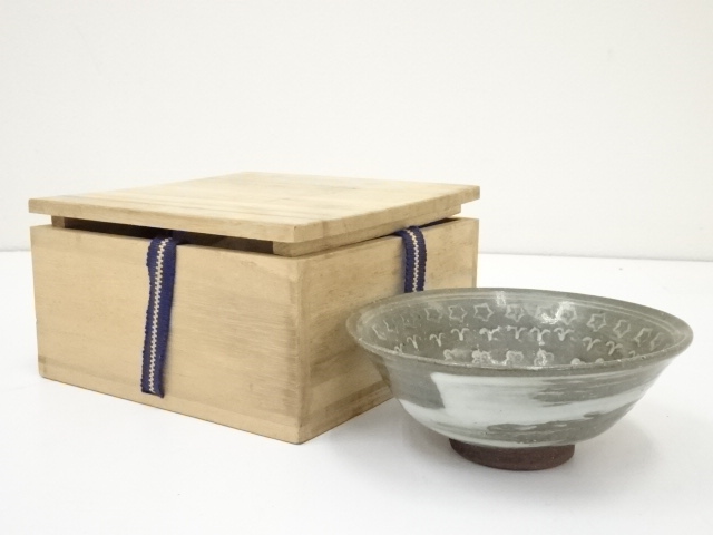 JAPANESE TEA CEREMONY BRUSH MARKS MISHIMA TEA BOWL / CHAWAN